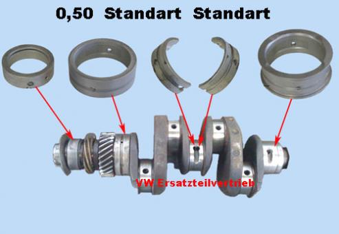 Main bearing set,CRANK CASE: 0,50 -CRANKSHAFT: Standart -END : Standard 