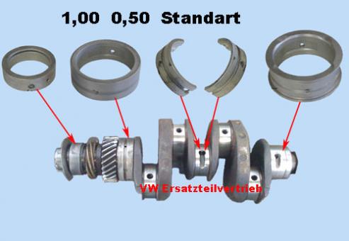 Main bearing set,CRANK CASE: 1,00 -CRANKSHAFT: 0,50 -END : Standart 
